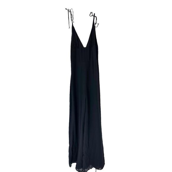 Reformation Black V-Neck Fresca Night Out Wide Straight Leg Jumpsuit Size 4 - Picture 4 of 13